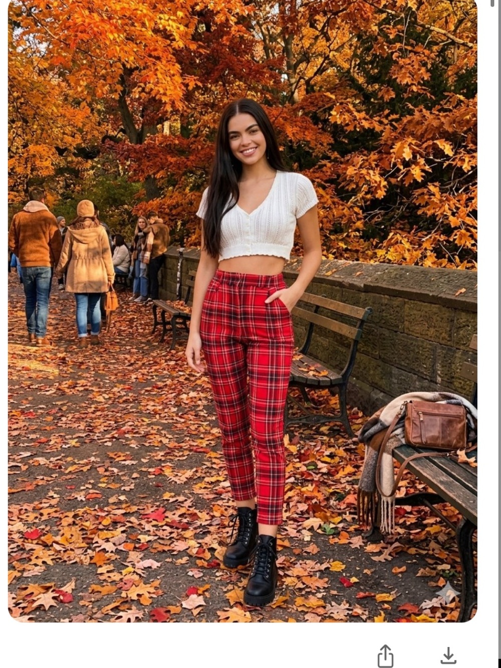 Urban Outfitters Plaid Tapered Mom Pant -Red Tartan High-rise-Crop -EUC Sz S
